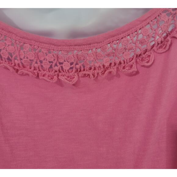 Crown & Ivy Beach Pink Slub Knit Crochet Detail Tank Shirt PL Soft Stretchy - Picture 4 of 6